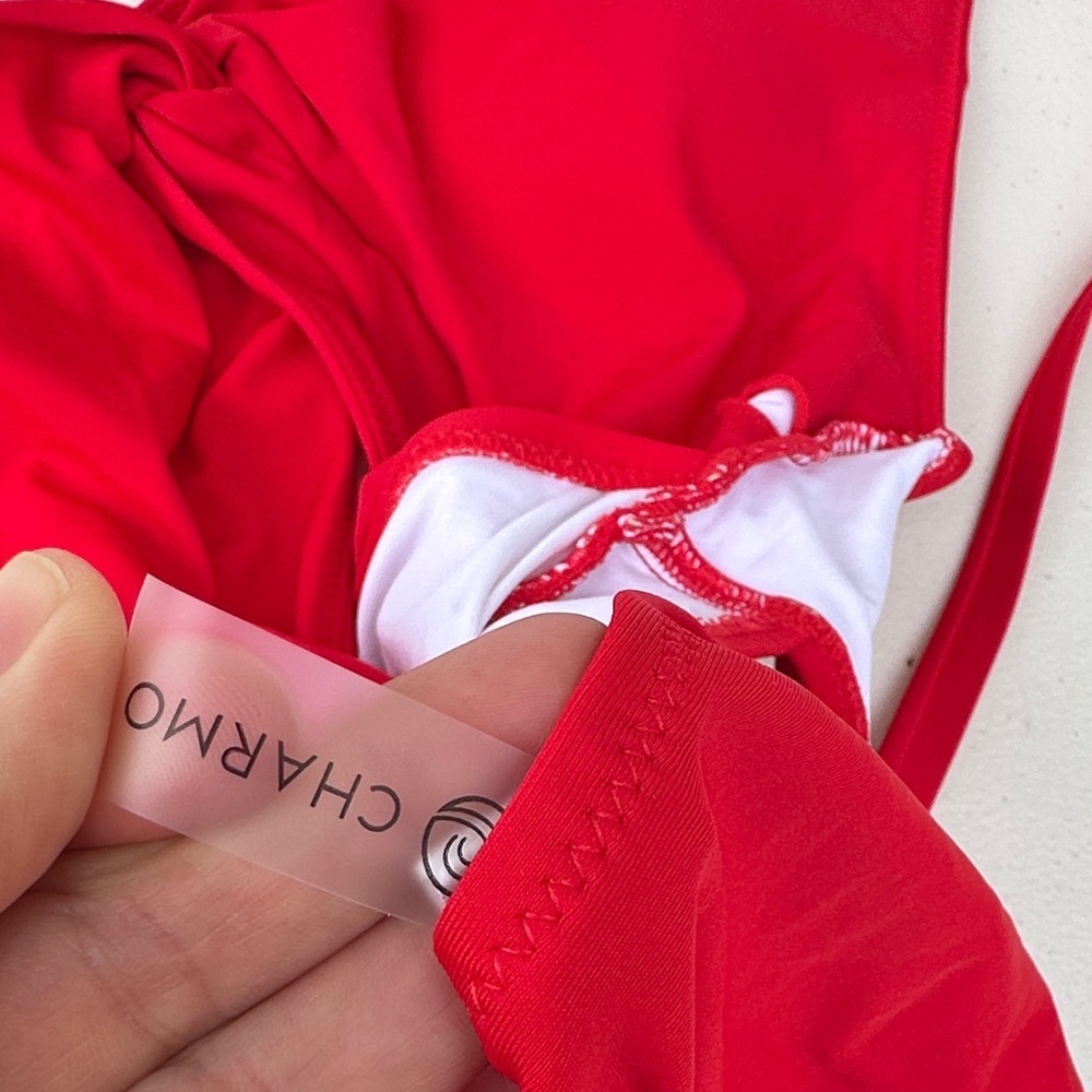 Red Twist-Cut One-Piece Swimsuit with Midriff Cutout - Picture 5 of 5
